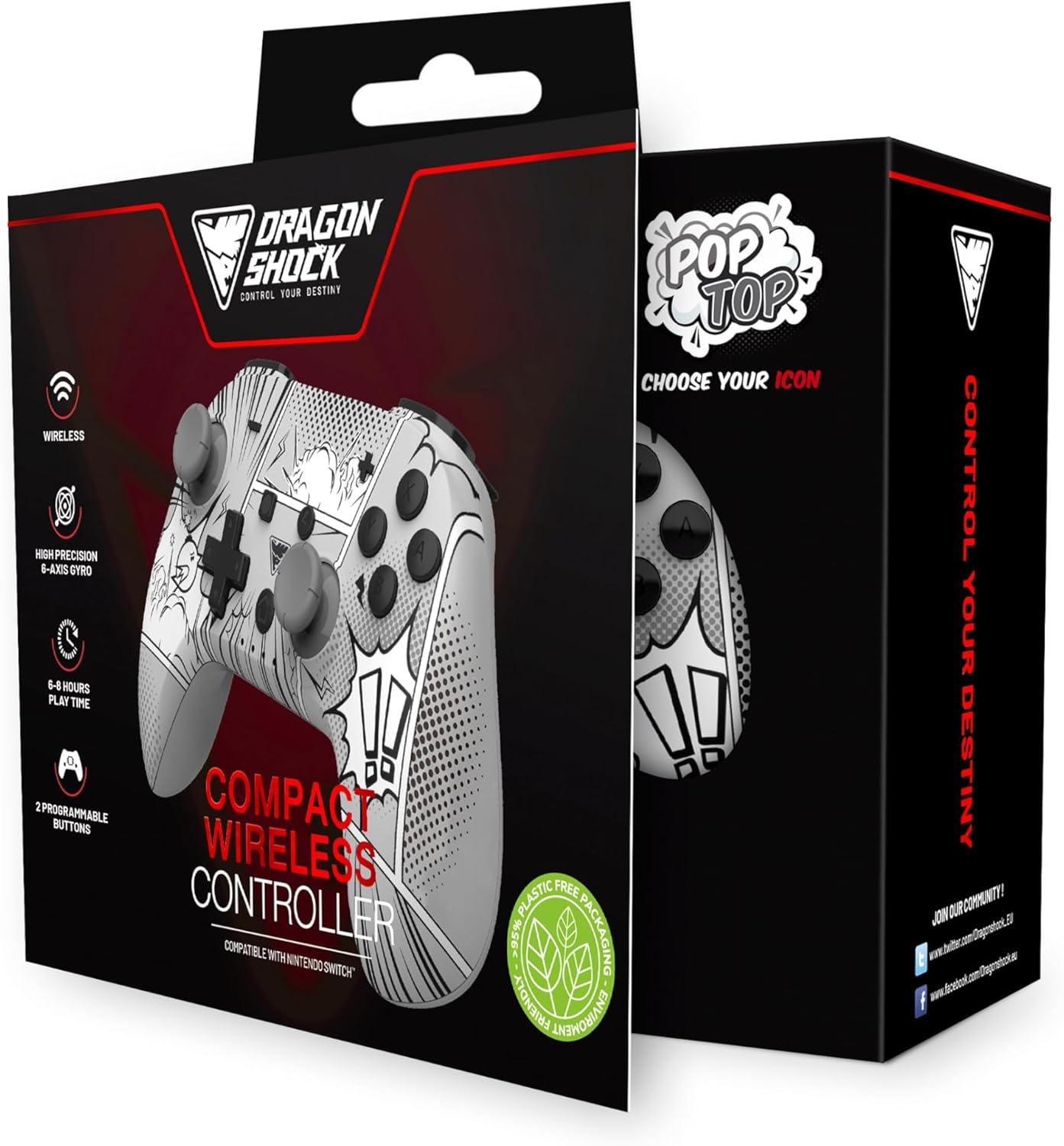 DRAGON SHOCK DragonShock - PopTop Manga - Compact Bluetooth Wireless Controller for Nintendo Switch - Switch OLED - PC - Android