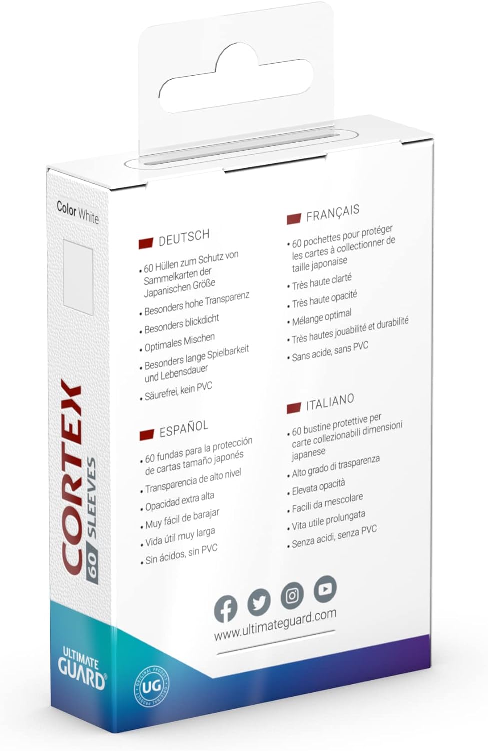 Ultimate Guard Cortex Card Sleeves, 60 Japanese Size TCG Sleeves, 62 x 89mm, White Back, Glossy Finish, No PVC & Acid-Free, High Clarity