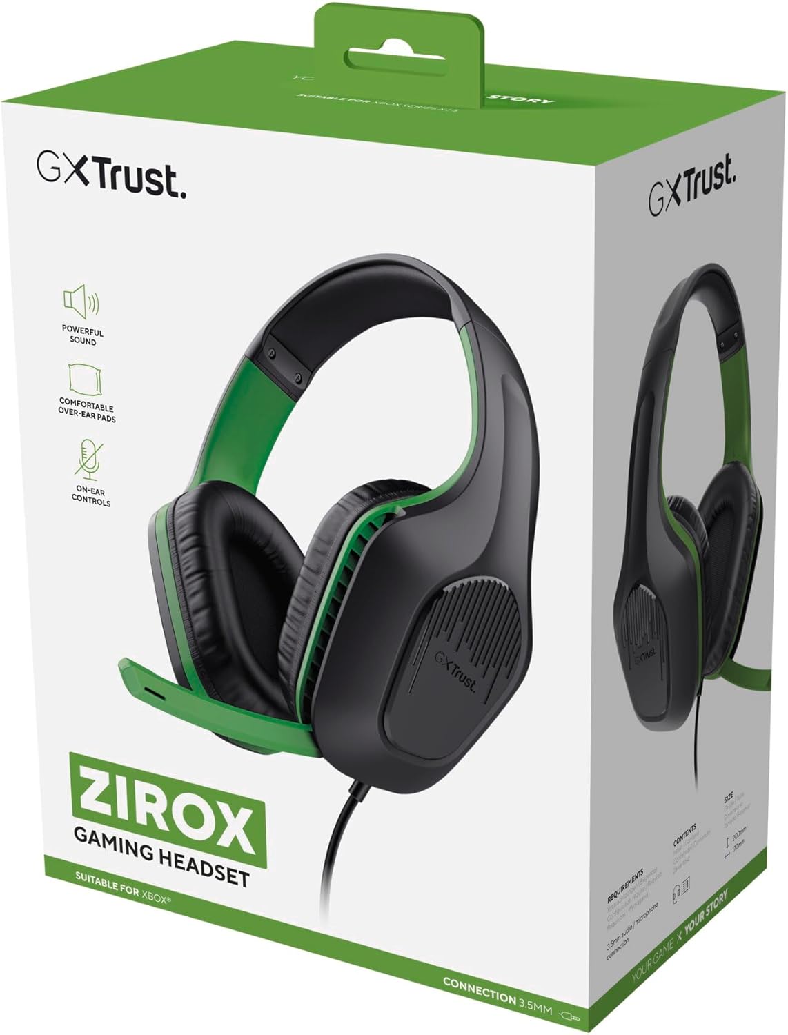 Trust Gaming GXT 415X Zirox Lightweight Gaming Headset for Xbox Series X/S Consoles with 50mm Drivers, 3.5 mm Jack, 1.2m Cable, Foldaway Microphone, Over-Ear Wired Headphones - Black/Green