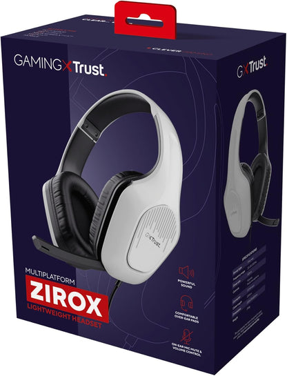 Trust Gaming GXT 415W Zirox Lichtgewicht Gaming Headset met 50mm-drivers voor PC, Xbox, PS4, PS5, Switch, Mobile, 3.5 mm Jack, 2m Kabel, Opklapbare Microfoon, Over-Ear Bedrade Koptelefoon