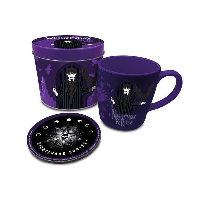 Pyramid International Wednesday Gift Set with Mug and Coaster in Presentation Gift Tin (Nightshades and Ravens Design) 11oz Ceramic Mug - Official Merchandise