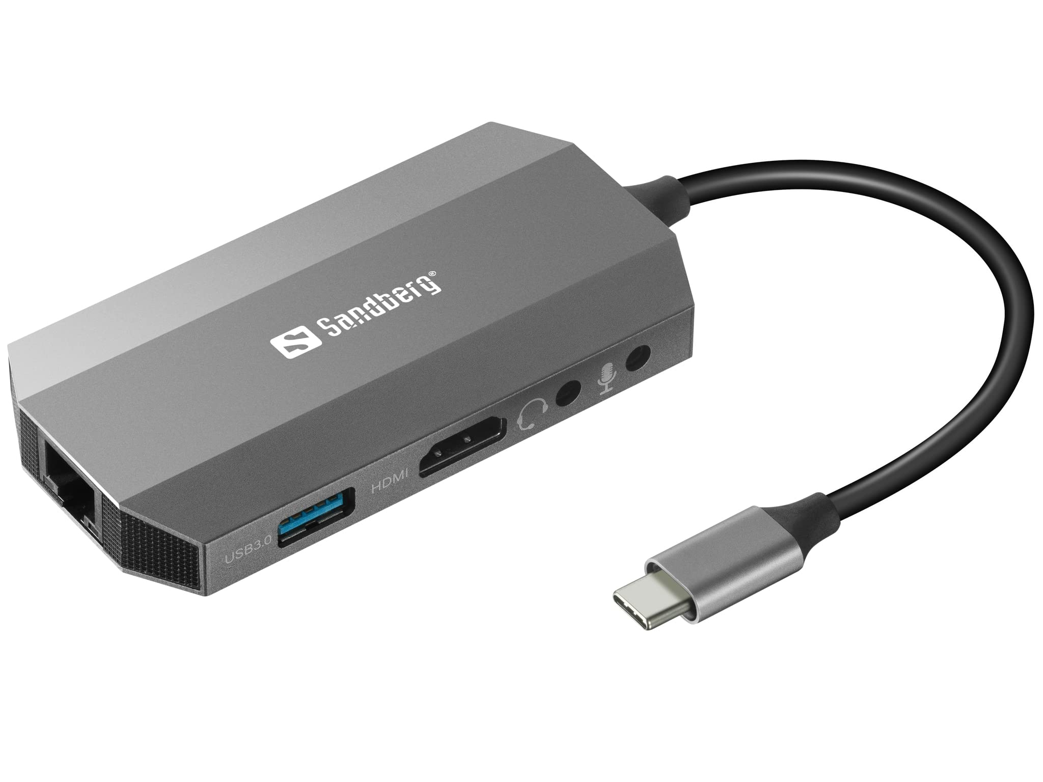 Sandberg USB-C 6in1 Travel Dock | Docking Station USB-C to HDMI Ethernet Audio Microphone Port Memory Card USB-C USB-A | Power Through | Multiport Adapter | USB 3.0 Hub | Compatible w Windows MacOS