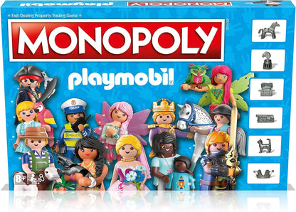 Winning Moves Playmobil Monopoly Board Game, buy iconic PLAYMOBIL sets from the Stable, Police Headquarters to the Princess Castle and Skull Pirate Ship, great gift for ages 8 plus