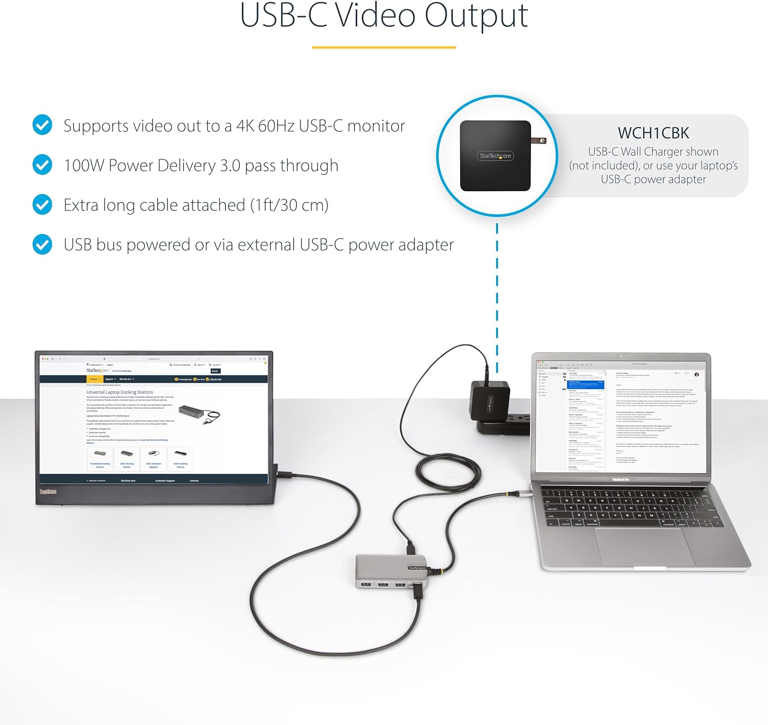 StarTech.com 4-Port USB-C Hub with USB-C DP Alt Mode Video Output 4K 60Hz - 3x USB-A, 1x USB Type-C, 100W Power Delivery Pass-Through, USB 3.2 10Gbps, 1ft/30cm Cable, Portable USB Hub (HB31C3A1CDPPD3