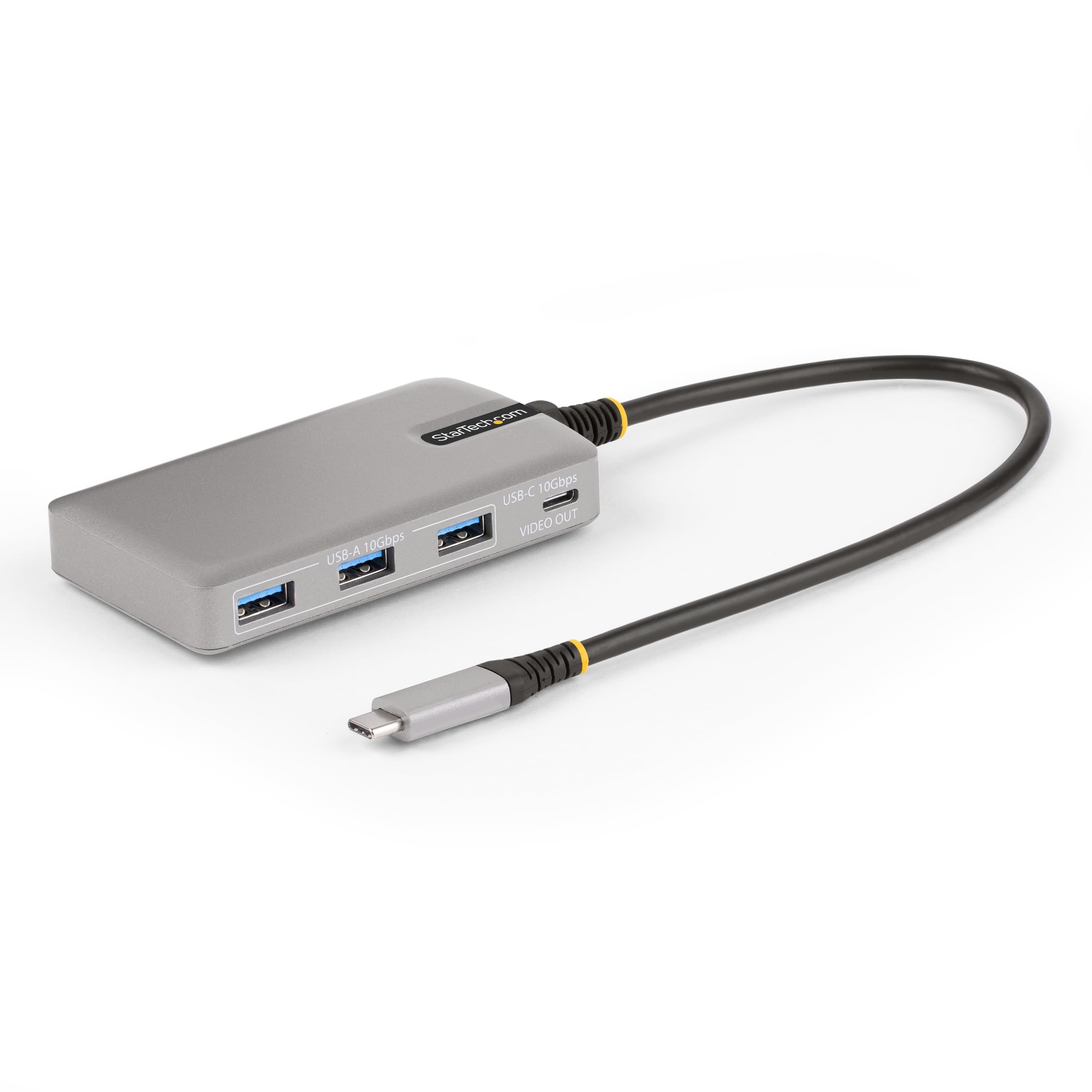 StarTech.com 4-Port USB-C Hub with USB-C DP Alt Mode Video Output 4K 60Hz - 3x USB-A, 1x USB Type-C, 100W Power Delivery Pass-Through, USB 3.2 10Gbps, 1ft/30cm Cable, Portable USB Hub (HB31C3A1CDPPD3