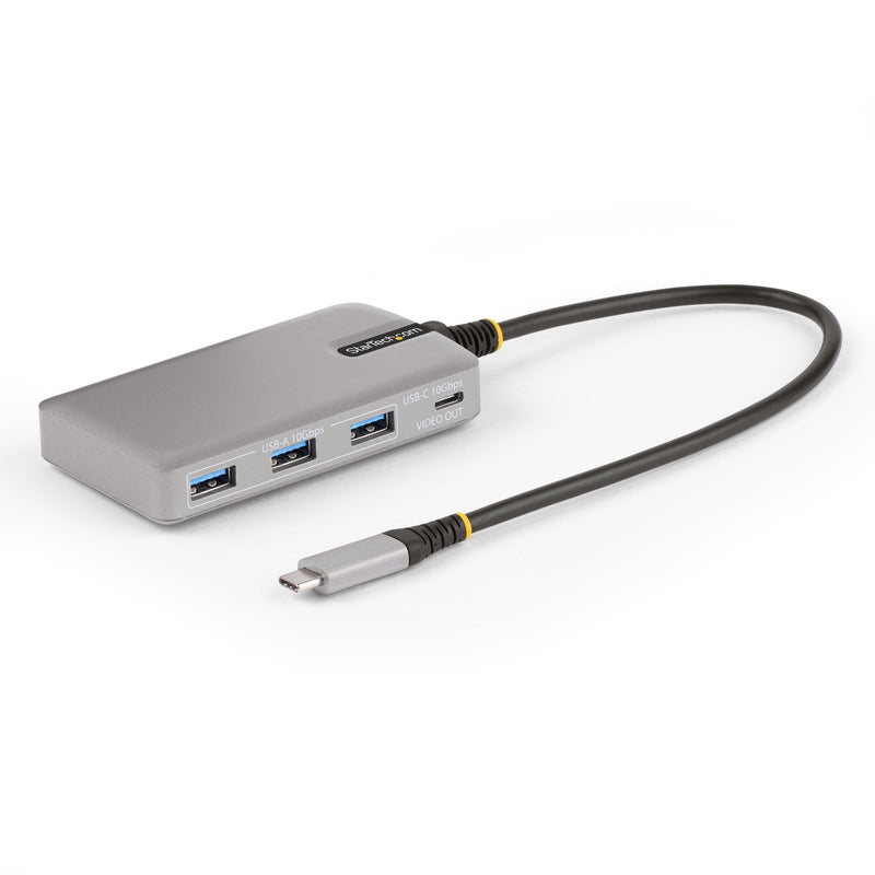 StarTech.com 4-Port USB-C Hub with USB-C DP Alt Mode Video Output 4K 60Hz - 3x USB-A, 1x USB Type-C, 100W Power Delivery Pass-Through, USB 3.2 10Gbps, 1ft/30cm Cable, Portable USB Hub (HB31C3A1CDPPD3