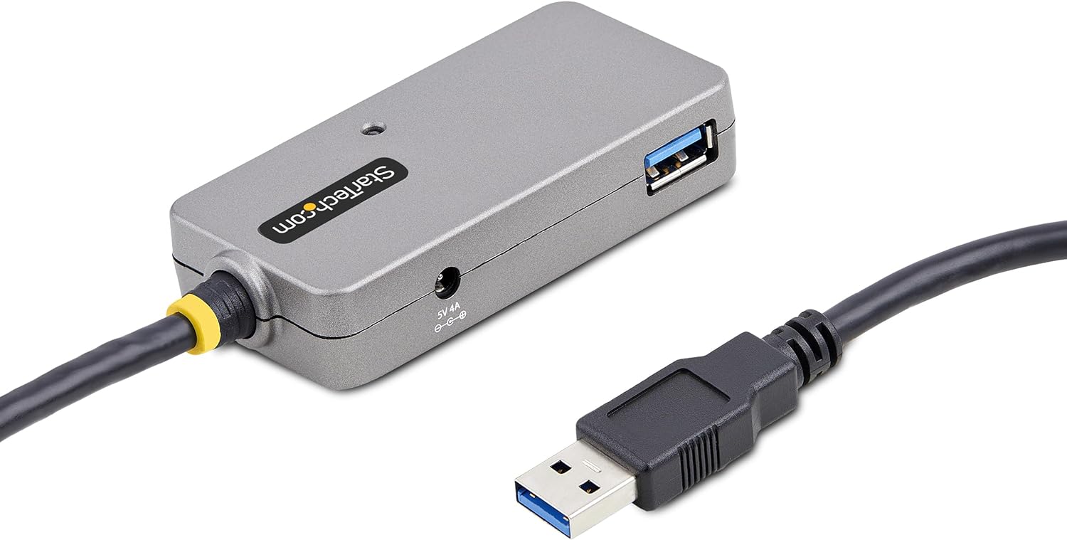 StarTech.com USB Extender Hub, 10m USB 3.0 Extension Cable w/ 4-Port USB-A Hub, Active/Bus Powered USB Repeater Cable, Optional 20W Power Supply Included, Level 2 ESD Protection (U01043-USB-EXTENDER