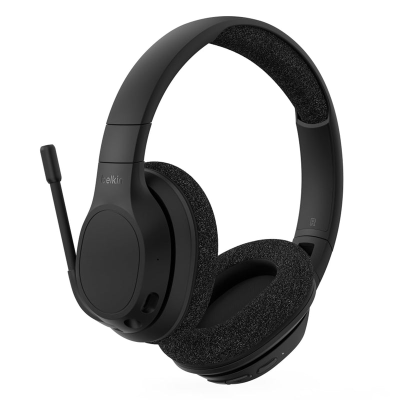 Belkin SoundForm Adapt Wireless Over-Ear Headset,Headphones for Work, Play, Gaming, & Travel with Built-In Boom Microphone - Compatible with iPhone, iPad, Galaxy, and More - Black