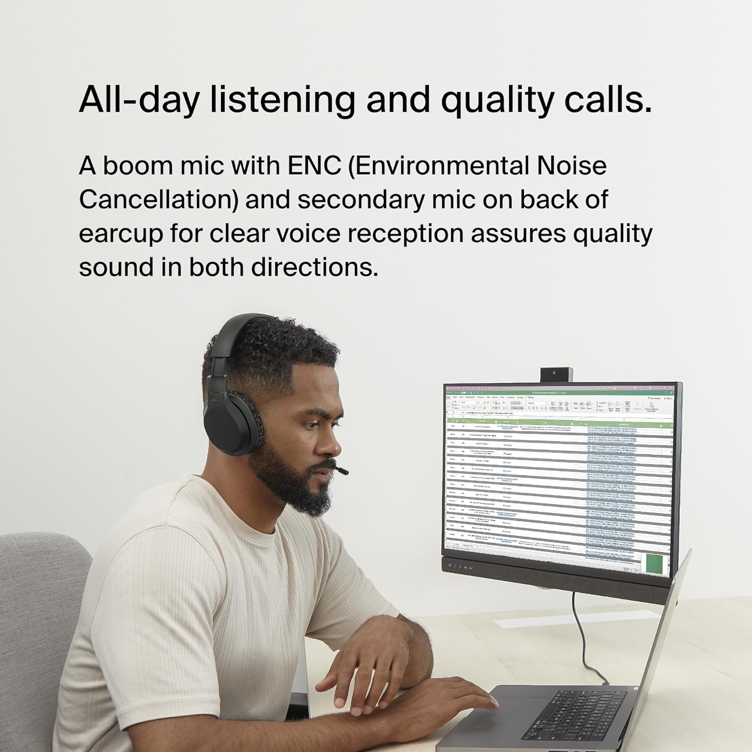 Belkin SoundForm Adapt Wireless Over-Ear Headset,Headphones for Work, Play, Gaming, & Travel with Built-In Boom Microphone - Compatible with iPhone, iPad, Galaxy, and More - Black