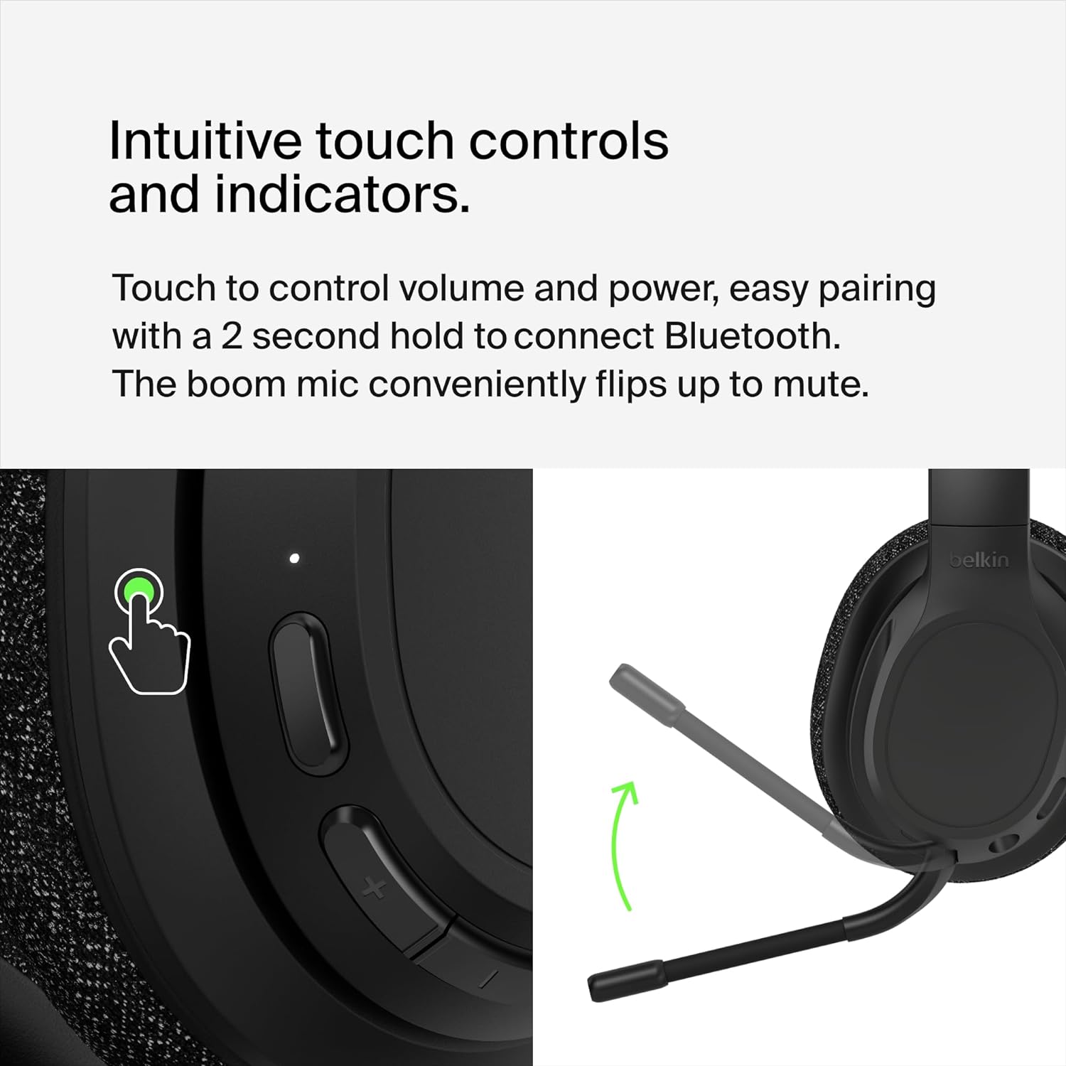 Belkin SoundForm Adapt Wireless Over-Ear Headset,Headphones for Work, Play, Gaming, & Travel with Built-In Boom Microphone - Compatible with iPhone, iPad, Galaxy, and More - Black