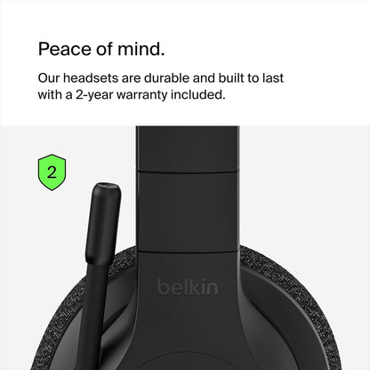 Belkin SoundForm Adapt Wireless Over-Ear Headset,Headphones for Work, Play, Gaming, & Travel with Built-In Boom Microphone - Compatible with iPhone, iPad, Galaxy, and More - Black
