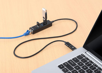 MANHATTAN 180894 USB 3.0 Hub 3 Ports Combo Type-C/A with Gigabit Network Adapter Black