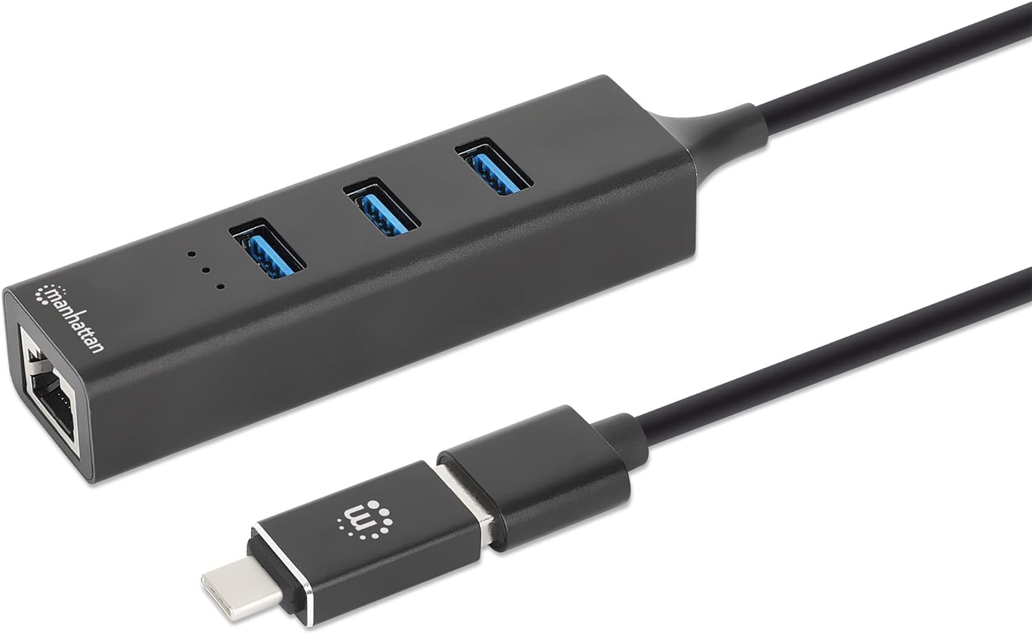 MANHATTAN 180894 USB 3.0 Hub 3 Ports Combo Type-C/A with Gigabit Network Adapter Black