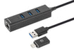 MANHATTAN 180894 USB 3.0 Hub 3 Ports Combo Type-C/A with Gigabit Network Adapter Black