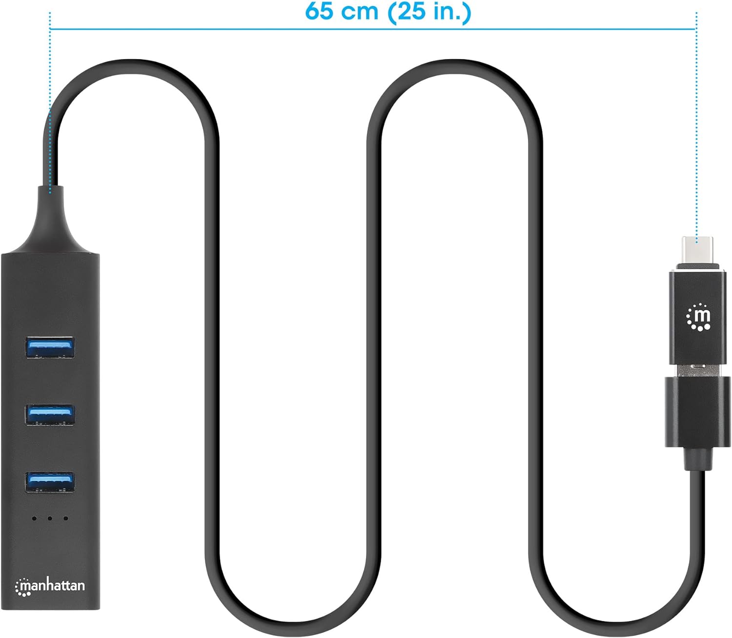 MANHATTAN 180894 USB 3.0 Hub 3 Ports Combo Type-C/A with Gigabit Network Adapter Black