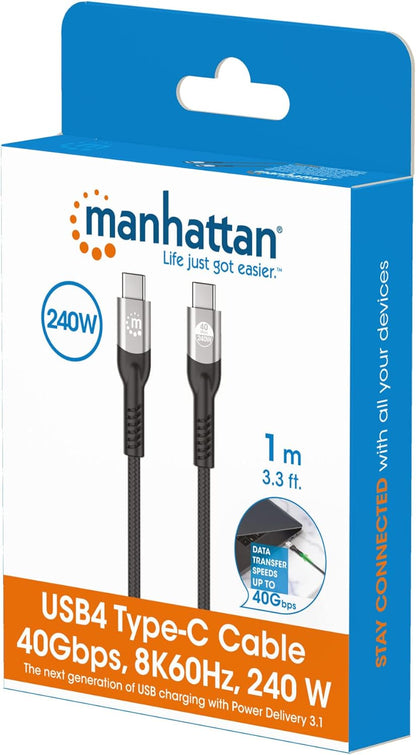 Manhattan 356374 - Cable USB 4 EPR USB-C™ M/M 40G 240W PD 3.1 8K E-Mark Certificado 1 m Negro
