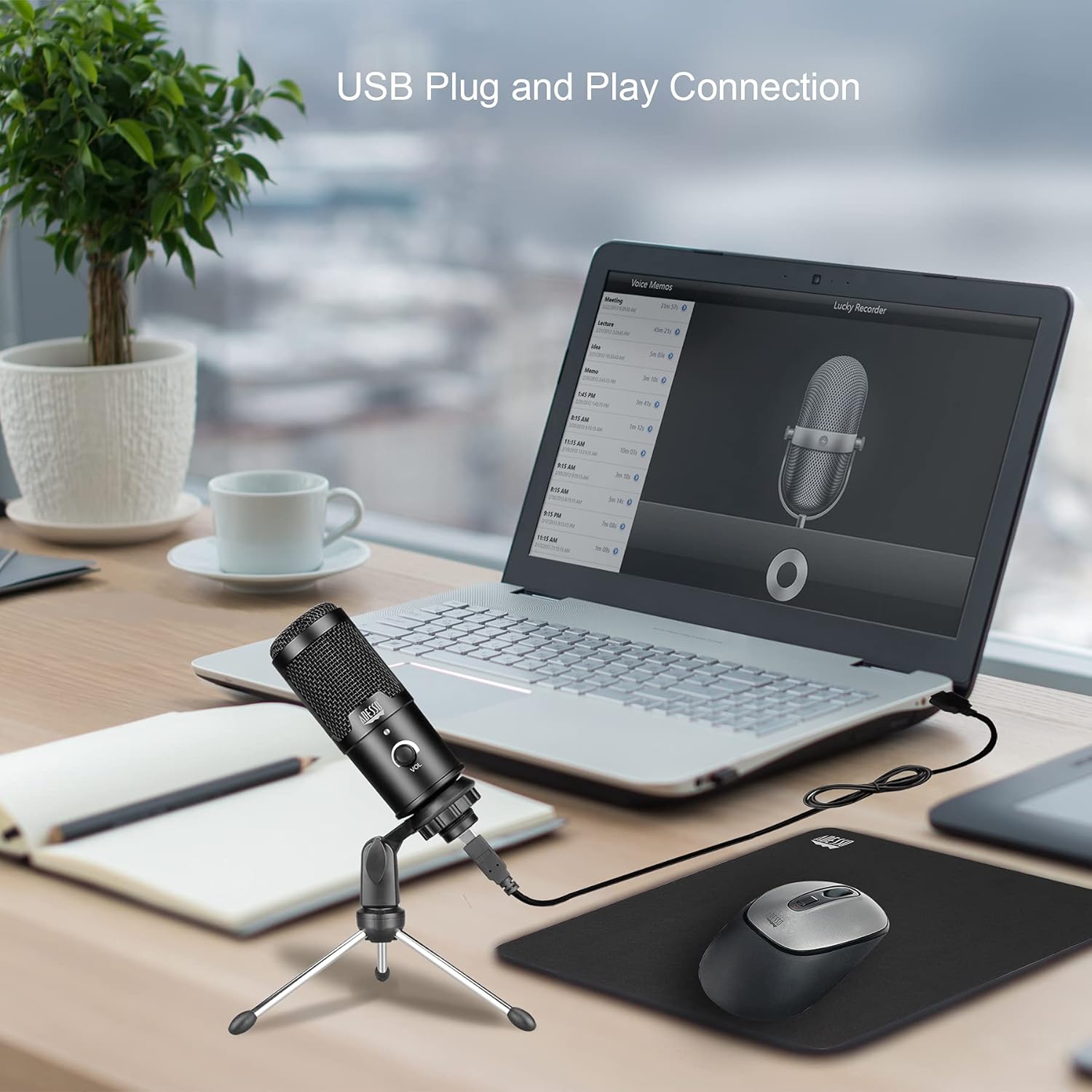 Adesso Xtream M4 Cardioid USB Microphone with Stand for Recording, Streaming and Meetings