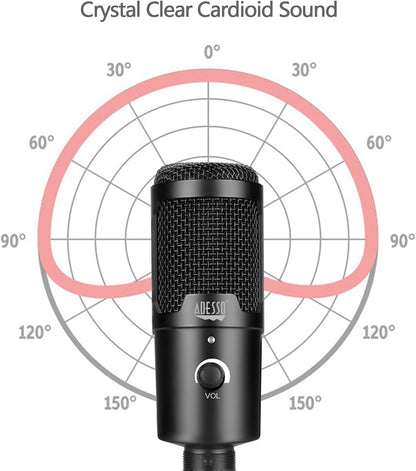 Adesso Xtream M4 Cardioid USB Microphone with Stand for Recording, Streaming and Meetings