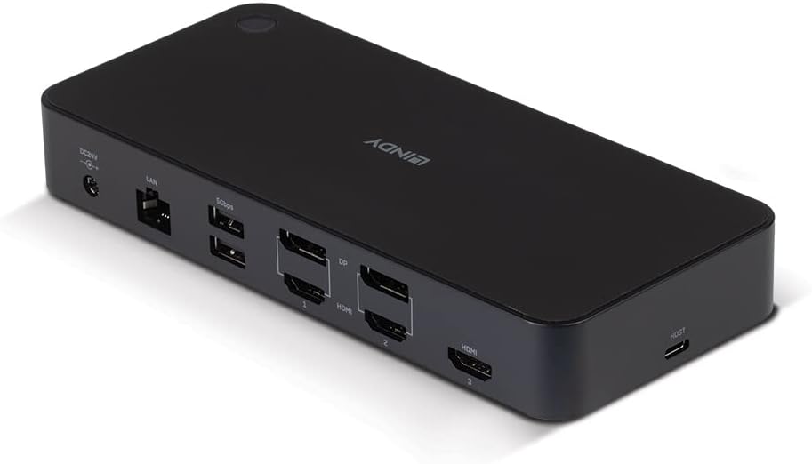 LINDY DST-Pro Universal, USB Type C and Type A Hybrid Laptop Docking Station - 4K HDMI, 2x4K (DP or HDMI