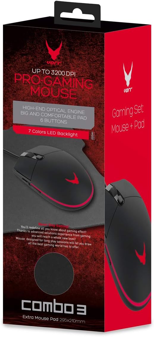 VARR GAMING SET LED MOUSE + MOUSEPAD 295X210X2MM