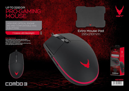 VARR GAMING SET LED MOUSE + MOUSEPAD 295X210X2MM