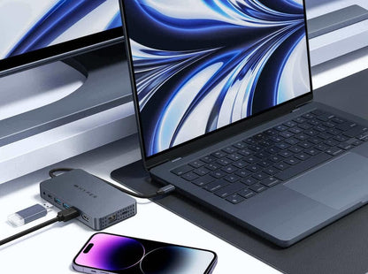 Hyper USB-C Hub, 10-in-1 USB Dock, Universal Dual Display 4K HDMI, Ethernet, USB-A, USB-C,MicroSD/SD - for MacBook M1 M2 Pro/Air, Windows PC, Chromebook, Midnight Blue