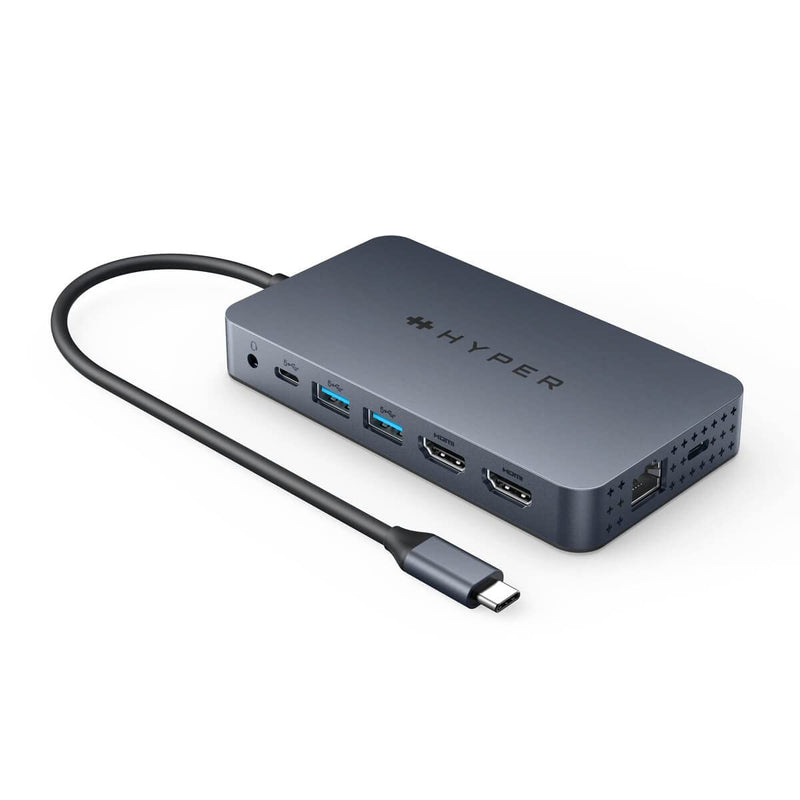 Hyper USB-C Hub, 10-in-1 USB Dock, Universal Dual Display 4K HDMI, Ethernet, USB-A, USB-C,MicroSD/SD - for MacBook M1 M2 Pro/Air, Windows PC, Chromebook, Midnight Blue