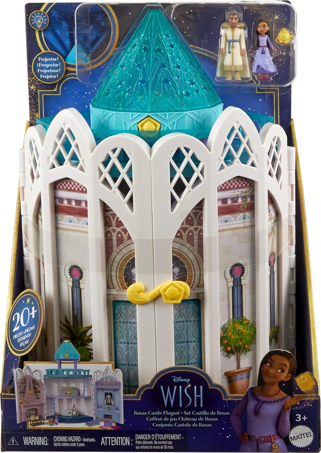 Mattel Disney Wish El Poder de los Deseos, Castillo Reino de Rosas Casa de muñecas con figuras y accesorios, inspirado en la película, juguete +3 años (HPX38