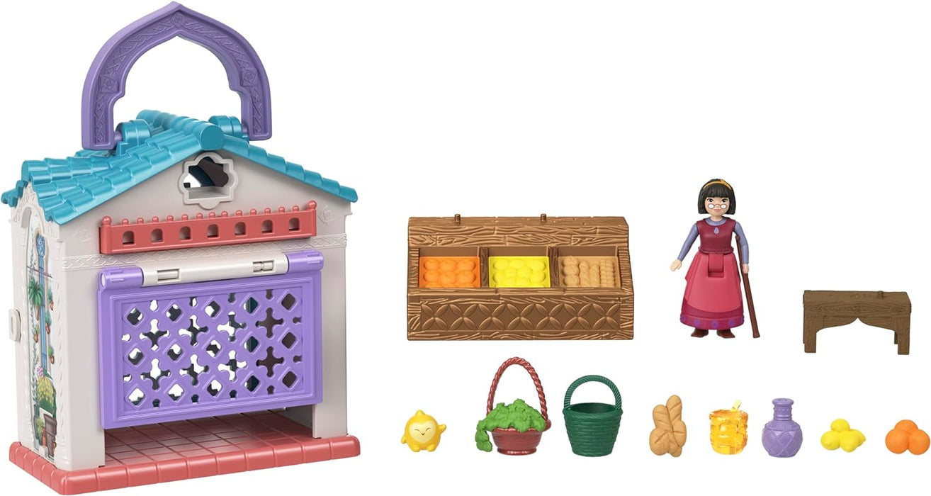 Disney Wish Micro Doll Playset, Dahlia’s Rosas Marketplace Portable Set with Dahlia Doll, Star Figure & 9 Accessories, Travel Toys, HRH74