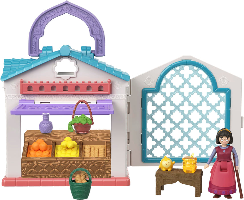 Disney Wish Micro Doll Playset, Dahlia’s Rosas Marketplace Portable Set with Dahlia Doll, Star Figure & 9 Accessories, Travel Toys, HRH74