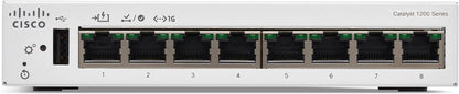 Cisco Catalyst 1200-8T-D Smart Switch, 8 Port GE, Ext PS, Desktop, Limited Lifetime Protection (C1200-8T-D