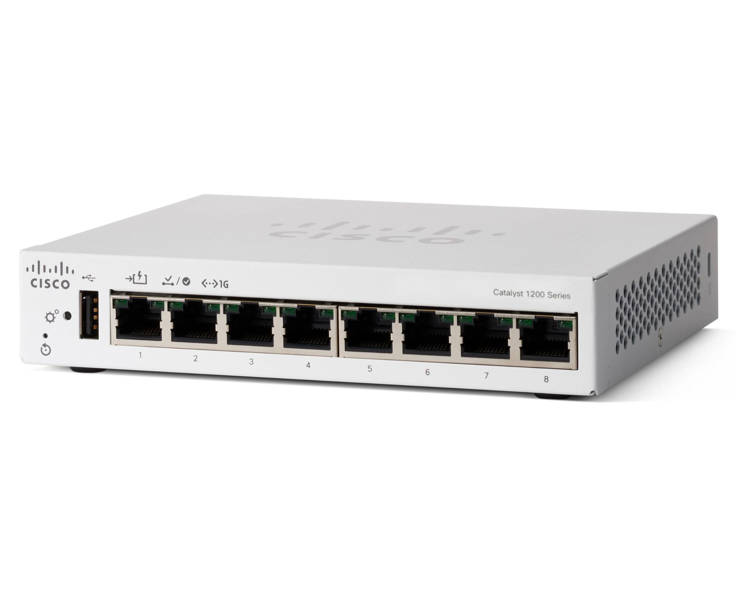 Cisco Catalyst 1200-8T-D Smart Switch, 8 Port GE, Ext PS, Desktop, Limited Lifetime Protection (C1200-8T-D