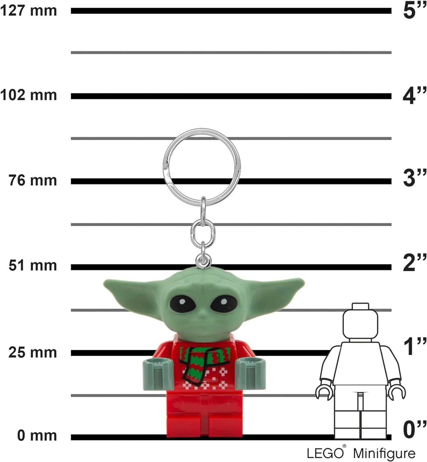 LEGO Star Wars The Mandalorian Keychain Light - Grogu Holiday Sweater (KE208H), Ages 6+, 1 Keychain Light, Green, S