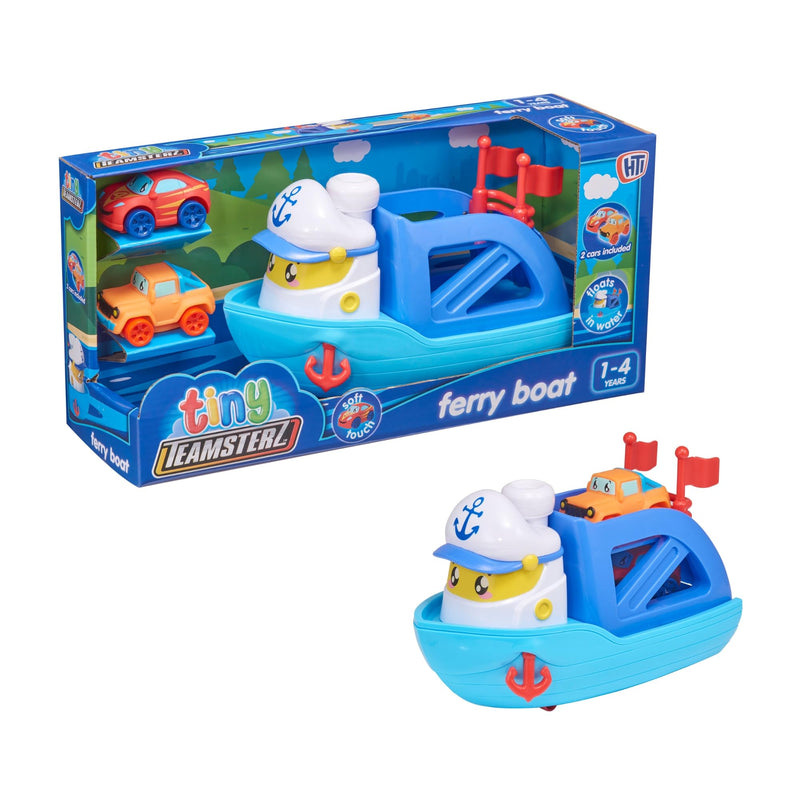 Teamsterz Tiny Ferry Boat Playset | Includes 2 Soft Touch Cars | Features A Loading Ramp | Perfect For Bath Time & Water Activities | Kids Playset Toy Vehicles Great | Car Ramp Toy | Ages 12M+