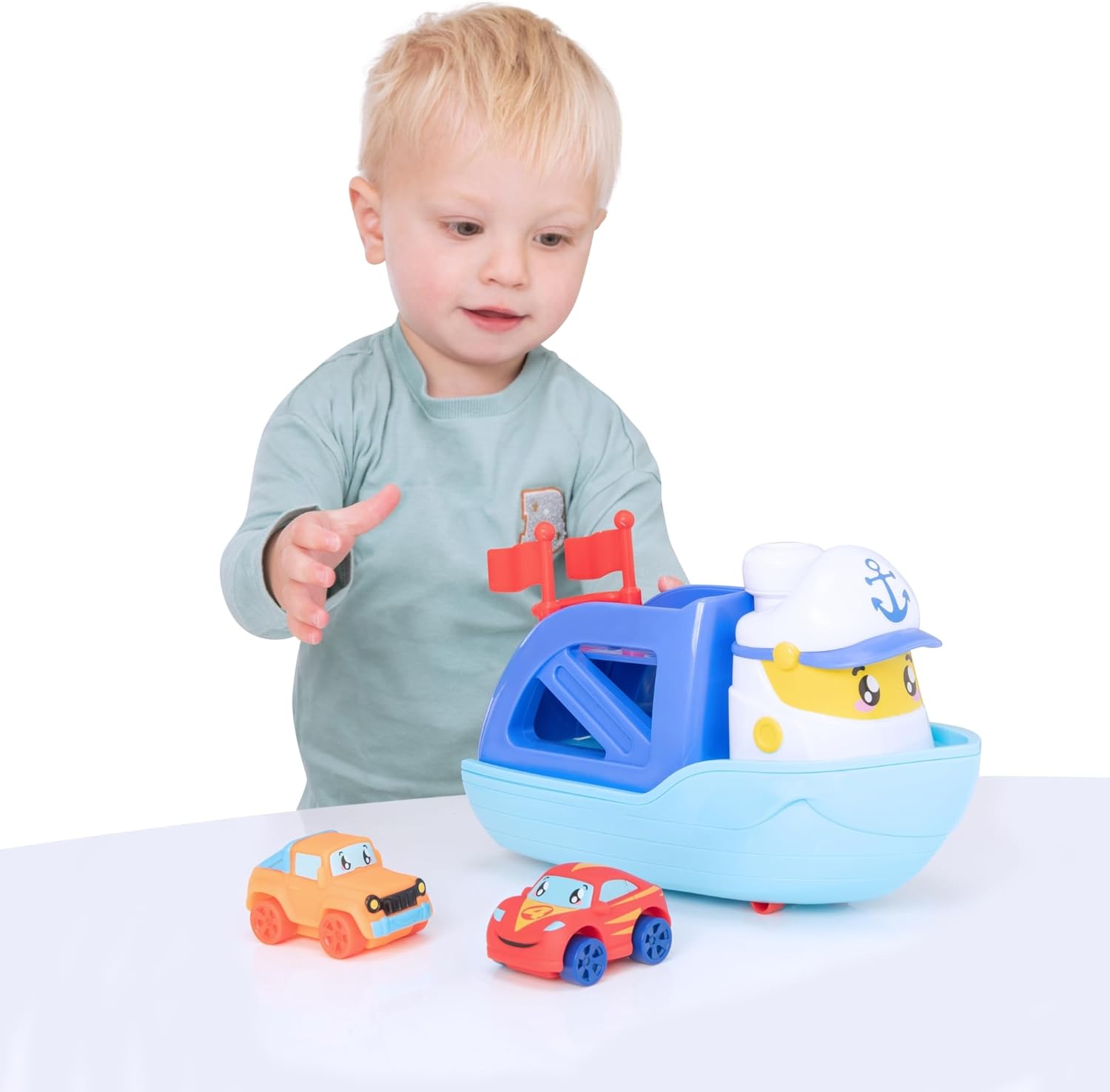 Teamsterz Tiny Ferry Boat Playset | Includes 2 Soft Touch Cars | Features A Loading Ramp | Perfect For Bath Time & Water Activities | Kids Playset Toy Vehicles Great | Car Ramp Toy | Ages 12M+