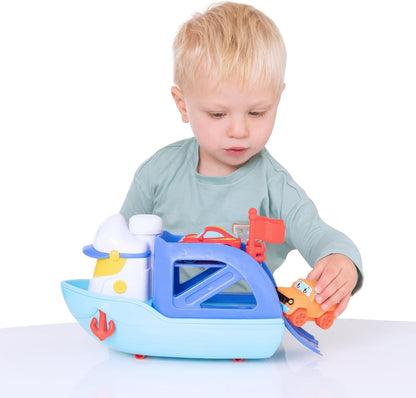 Teamsterz Tiny Ferry Boat Playset | Includes 2 Soft Touch Cars | Features A Loading Ramp | Perfect For Bath Time & Water Activities | Kids Playset Toy Vehicles Great | Car Ramp Toy | Ages 12M+