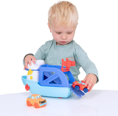 Teamsterz Tiny Ferry Boat Playset | Includes 2 Soft Touch Cars | Features A Loading Ramp | Perfect For Bath Time & Water Activities | Kids Playset Toy Vehicles Great | Car Ramp Toy | Ages 12M+