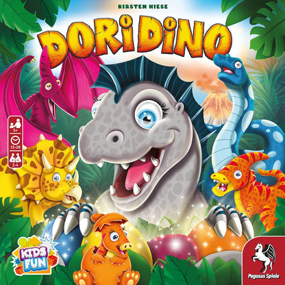 Pegasus Spiele Dori Dino Board Game, 2-4 Players, Age 3+, Glitter Dino Eggs, Box becomes a game board
