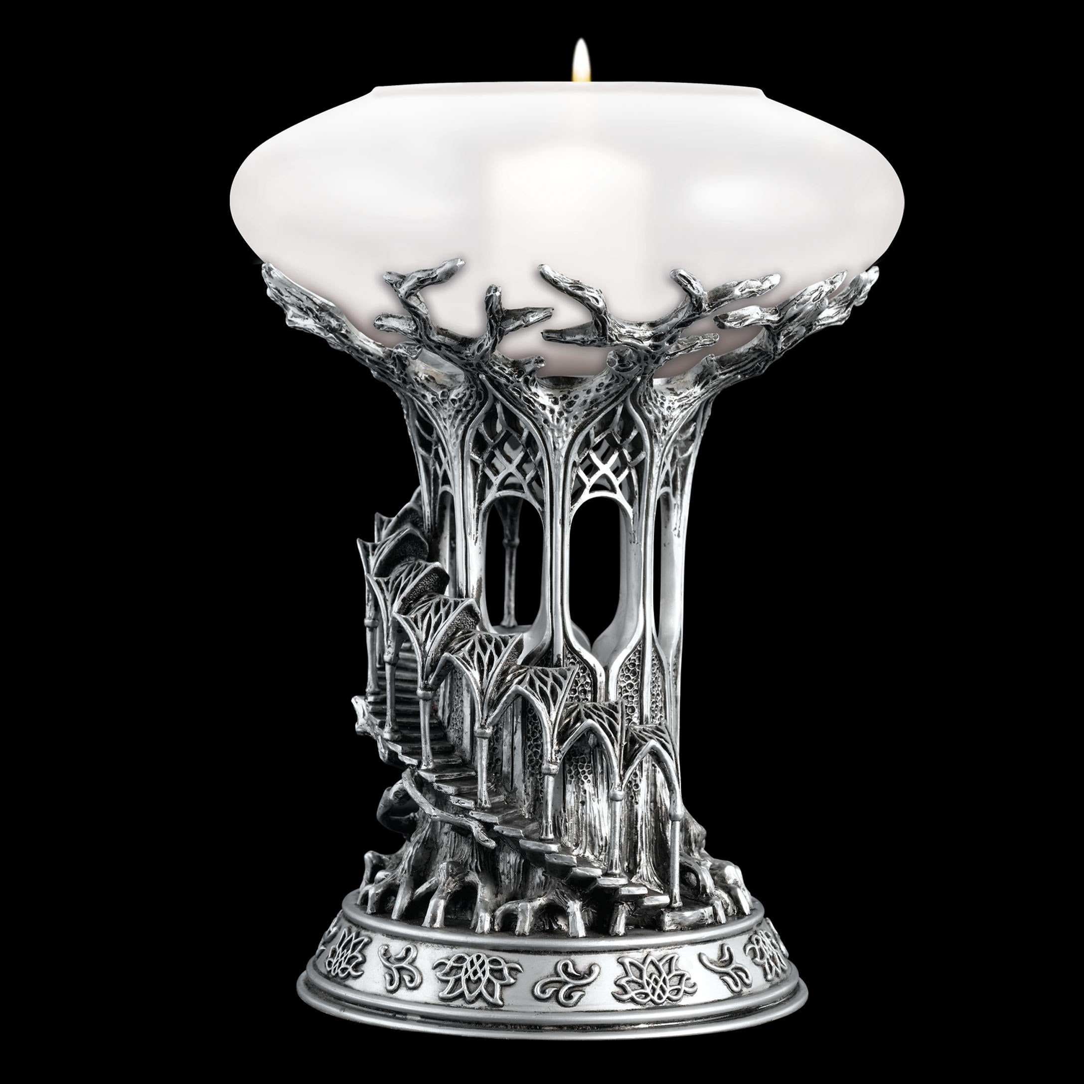 The Noble Collection The Lord of the Rings Lothlorien Candle Holder - 10in (25cm) Resin and Frosted Glass Candle Holder - Officially Licensed Film Set Movie Props Gifts