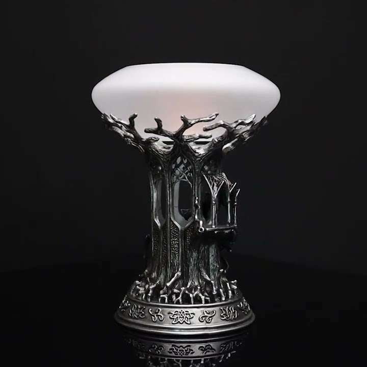 The Noble Collection The Lord of the Rings Lothlorien Candle Holder - 10in (25cm) Resin and Frosted Glass Candle Holder - Officially Licensed Film Set Movie Props Gifts