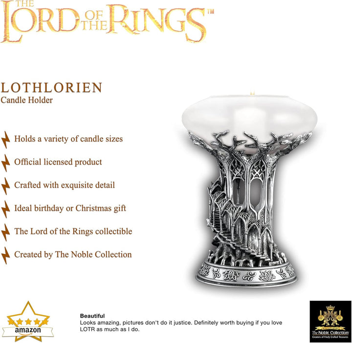 The Noble Collection The Lord of the Rings Lothlorien Candle Holder - 10in (25cm) Resin and Frosted Glass Candle Holder - Officially Licensed Film Set Movie Props Gifts