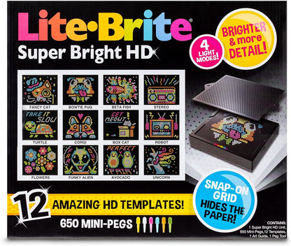 Lite-Brite | Super Brite HD | Light Up Drawing Board, LED Board with Colours, Light Up Toys for Creative Play, Glow Art Neon Effect Drawing Board, Light Toys for Kids Ages 4+ | Basic Fun 02323