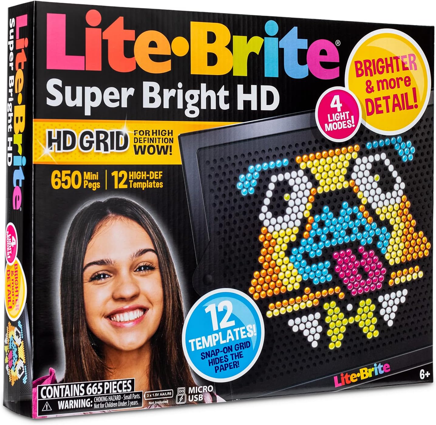 Lite-Brite | Super Brite HD | Light Up Drawing Board, LED Board with Colours, Light Up Toys for Creative Play, Glow Art Neon Effect Drawing Board, Light Toys for Kids Ages 4+ | Basic Fun 02323