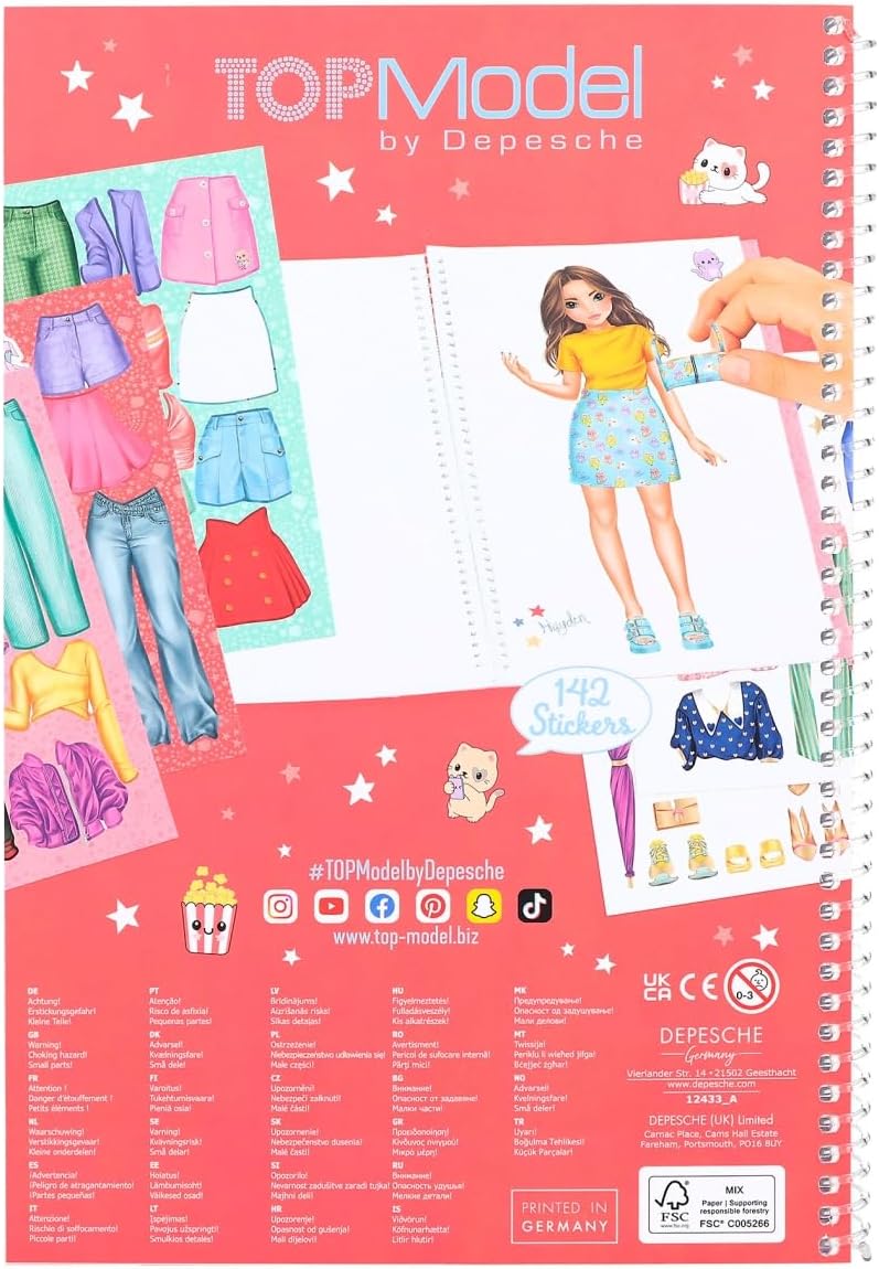 Depesche 12433 TOPModel Cutie Star-Dress 24 Pages for Designing Chic Outfits, Colouring Book with 7 Sticker Sheets