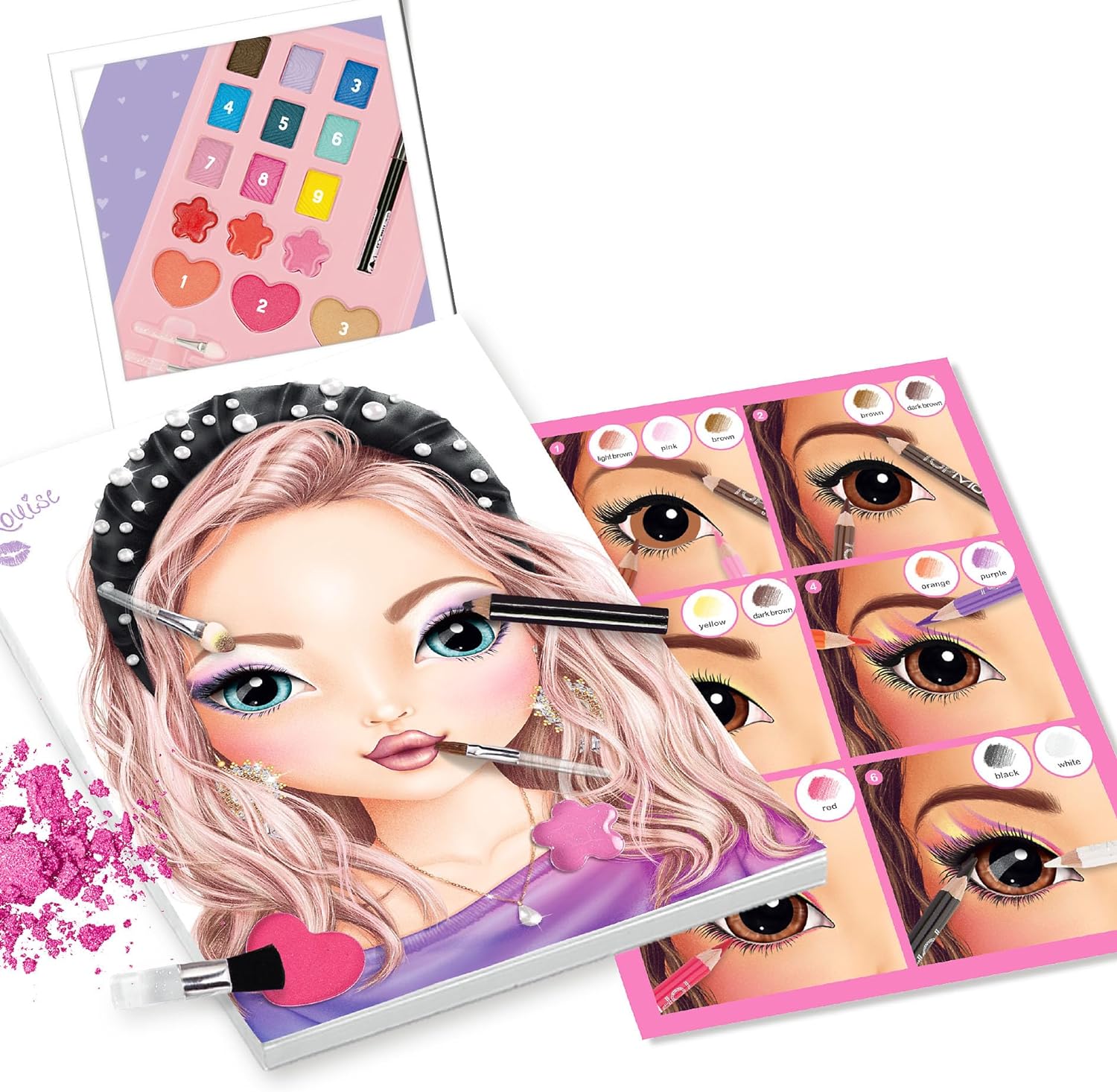 Depesche 12876 TOPModel Make Up Studio-Creative Folder for Creating Beautiful Looks, Includes Colouring Pad, Makeup Palette and 4 Brushes