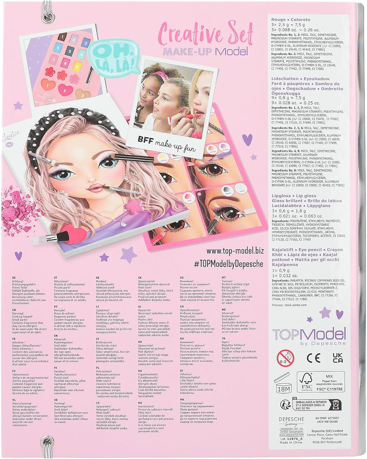 Depesche 12876 TOPModel Make Up Studio-Creative Folder for Creating Beautiful Looks, Includes Colouring Pad, Makeup Palette and 4 Brushes