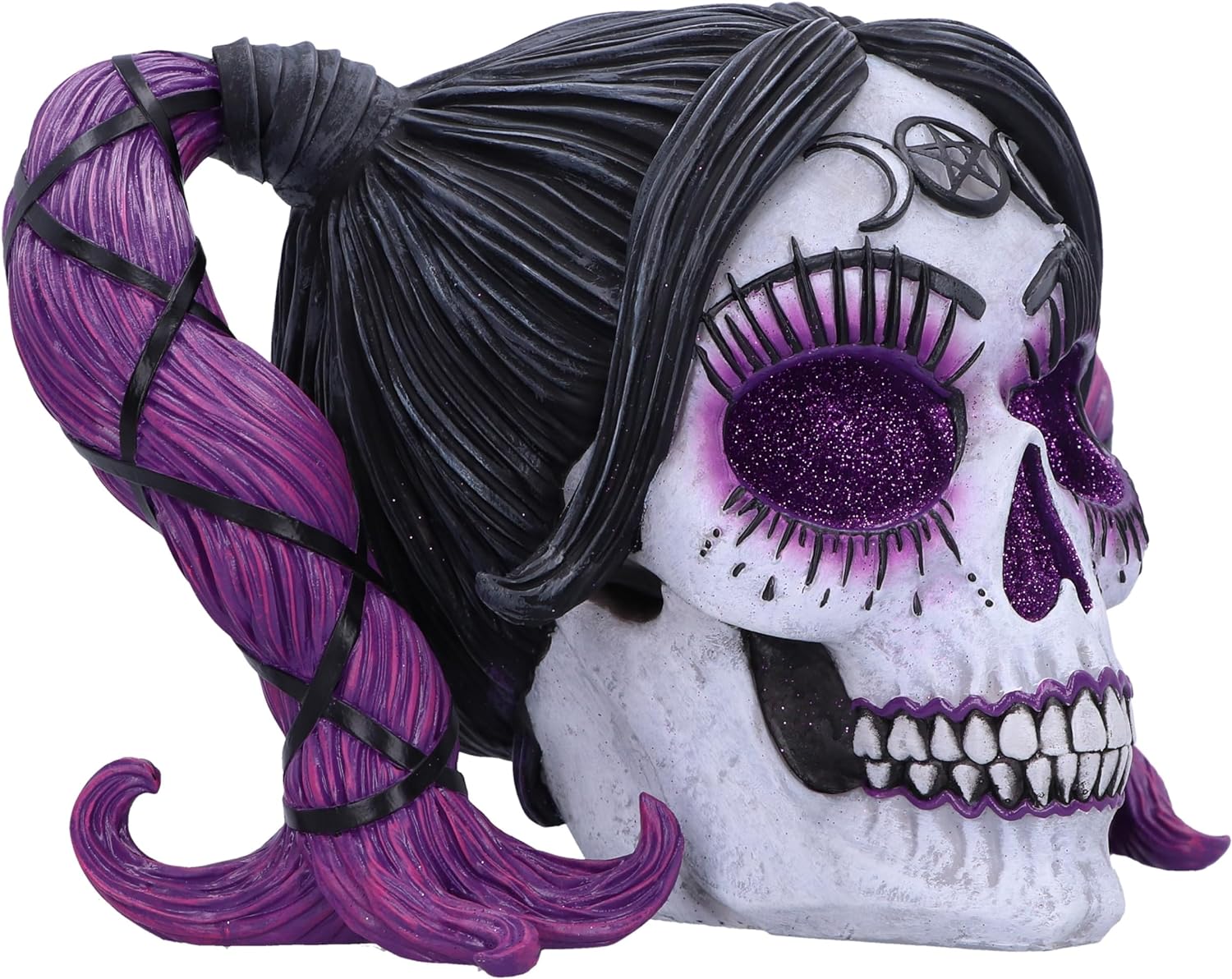 Nemesis Now Drop Dead Gorgeous Myths and Magic Figurine 20.5cm, Resin, Voodoo Doll Skull Ornament, Female Skull with Purple Hair and Glitter Eyes, Cast in the Finest Resin, Expertly Hand-Painted