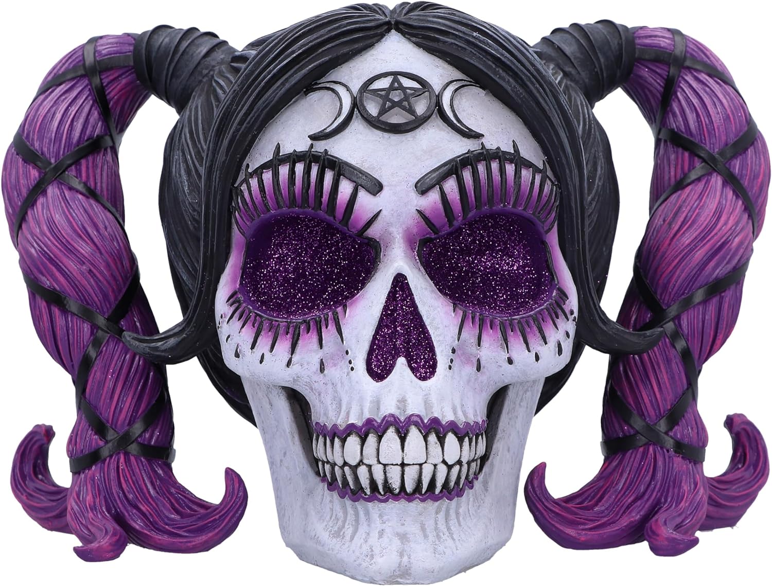 Nemesis Now Drop Dead Gorgeous Myths and Magic Figurine 20.5cm, Resin, Voodoo Doll Skull Ornament, Female Skull with Purple Hair and Glitter Eyes, Cast in the Finest Resin, Expertly Hand-Painted