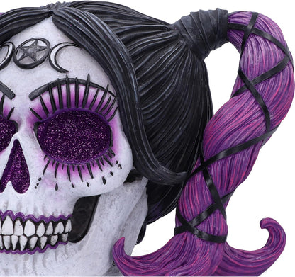 Nemesis Now Drop Dead Gorgeous Myths and Magic Figurine 20.5cm, Resin, Voodoo Doll Skull Ornament, Female Skull with Purple Hair and Glitter Eyes, Cast in the Finest Resin, Expertly Hand-Painted