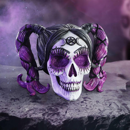 Nemesis Now Drop Dead Gorgeous Myths and Magic Figurine 20.5cm, Resin, Voodoo Doll Skull Ornament, Female Skull with Purple Hair and Glitter Eyes, Cast in the Finest Resin, Expertly Hand-Painted